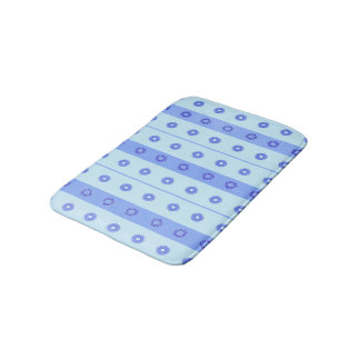 Light Blue Dark Blue Flowers Pattern Bathroom Mat