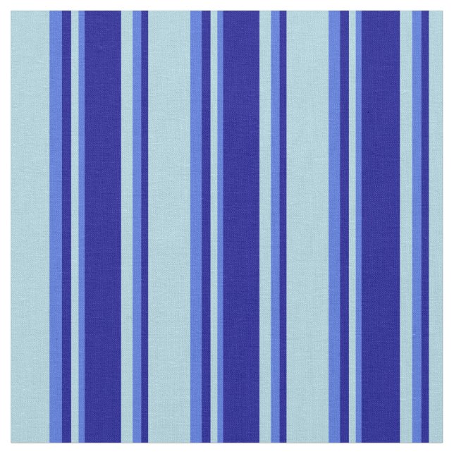 Light Blue, Dark Blue & Royal Blue Lined Pattern Fabric (Close Up)