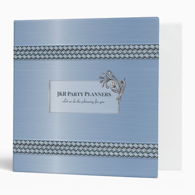 Light Blue Decorative Metallic Look 3 Ring Binder (Front/Inside)