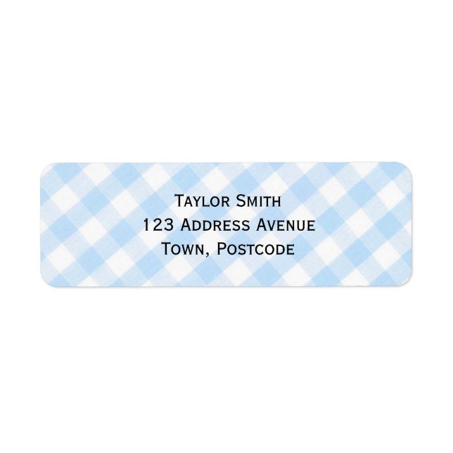 Light blue diagonal gingham pattern label (Front)