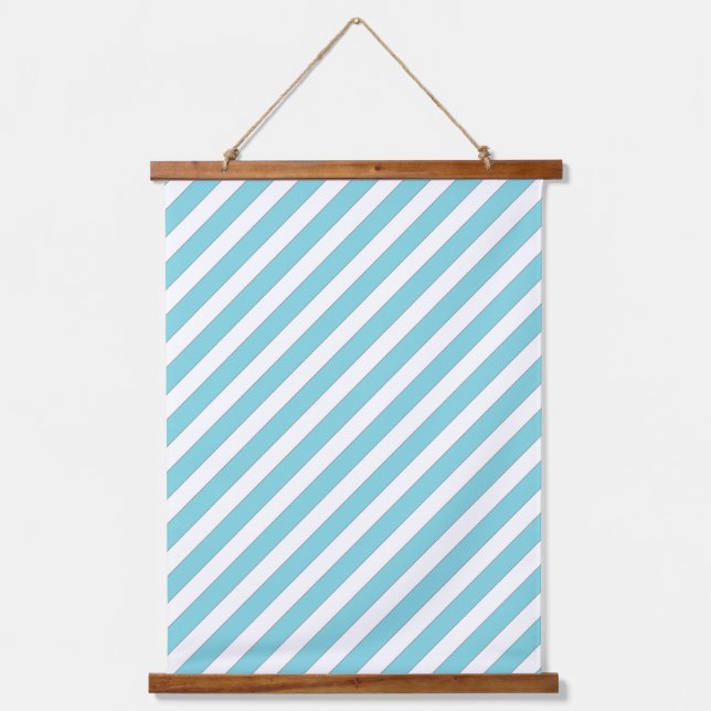 Light Blue Diagonal Stripes Hanging Tapestry (Front)