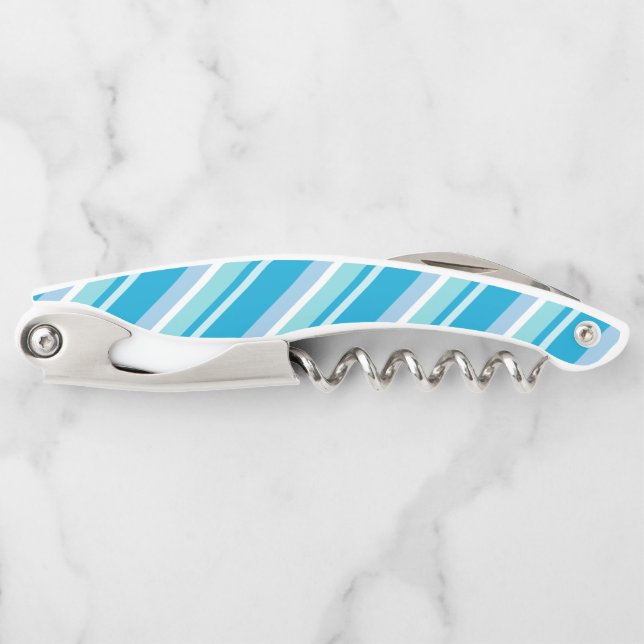 Light Blue Diagonal Stripes Waiter's Corkscrew (Front)