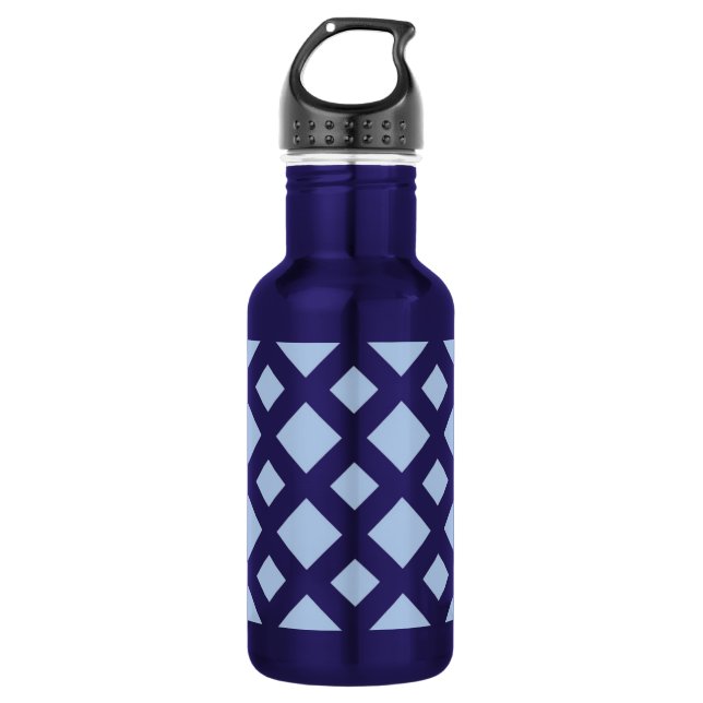 Light Blue Diamonds on Dark Blue Stainless Steel Water Bottle (Front)