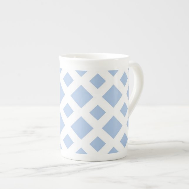 Light Blue Diamonds on White Bone China Mug (Front Right)