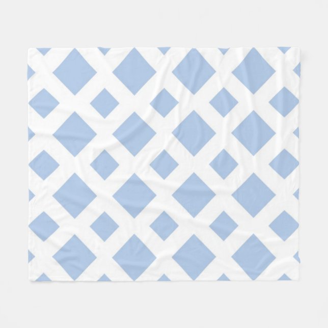 Light Blue Diamonds on White Fleece Blanket (Front (Horizontal))