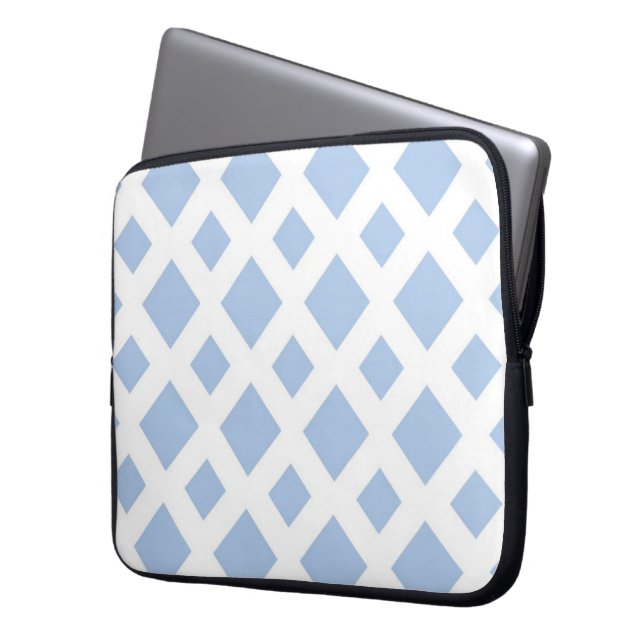 Light Blue Diamonds on White Laptop Sleeve (Front Left)
