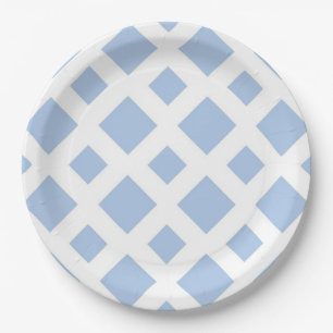 Light Blue Diamonds on White Paper Plates