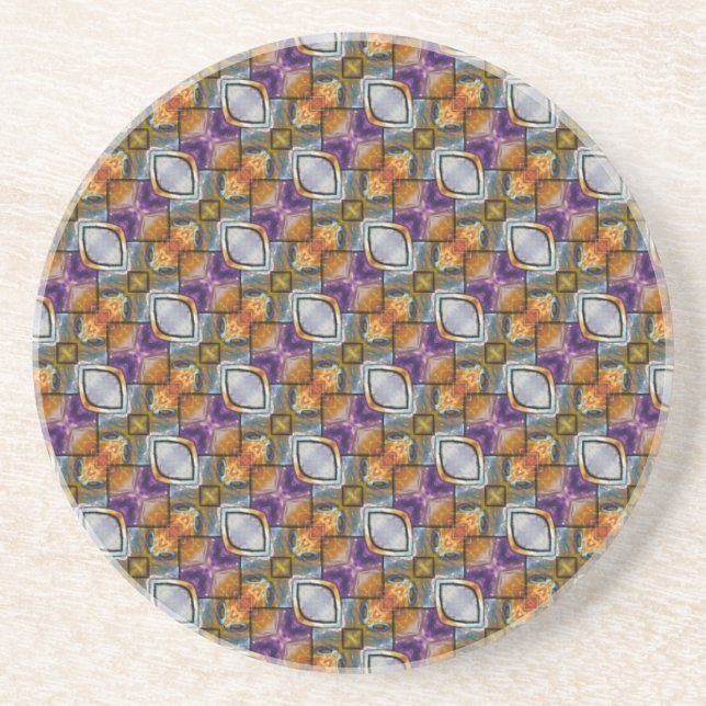 Light Blue Diamonds With Purple and Gold 2 Drink Coaster (Front)