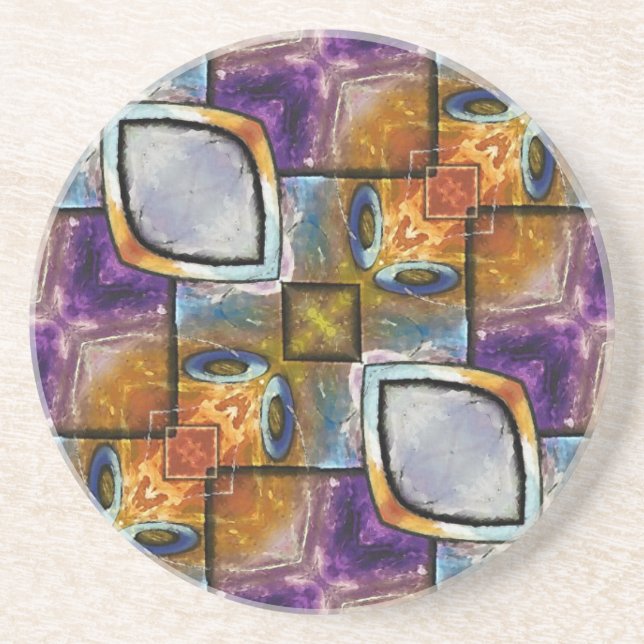 Light Blue Diamonds With Purple and Gold Drink Coaster (Front)