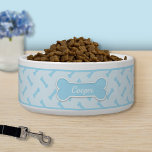 Light Blue Dog Bone Pattern With Custom Pet Name Bowl<br><div class="desc">Cute design of very light blue color dog bones pattern. There is also a bigger blue dog bone shape in the middle with a personalizable text area for the name of the pet in a white script font.</div>