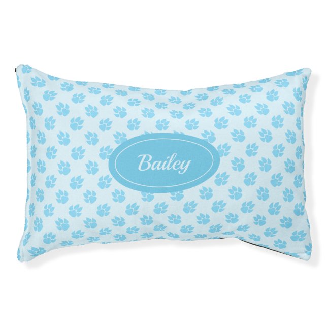 Light Blue Dog Paws Pattern With Custom Name Pet Bed (Front)