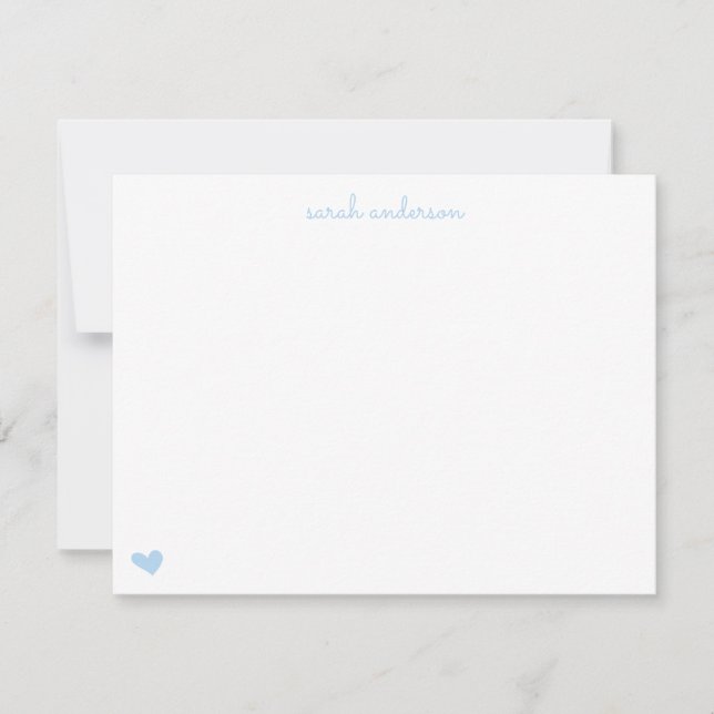 Light Blue Doodle Heart Personalized Stationery Note Card (Front)