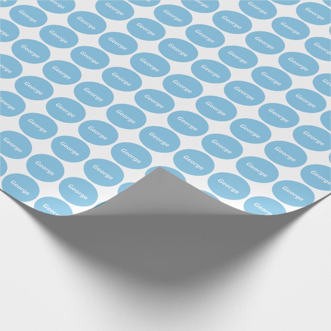 Light Blue Dots Pattern On White With Name Wrapping Paper (Corner)