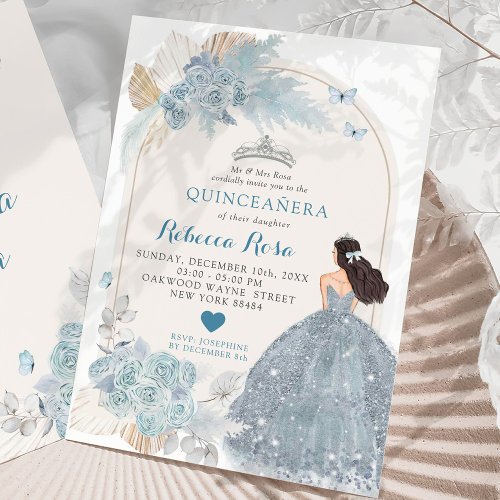 Light Blue Dress Boho Princess Quinceaera Invitation