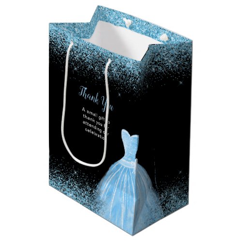 Light Blue Dress Faux Glitter Birthday Party Medium Gift Bag
