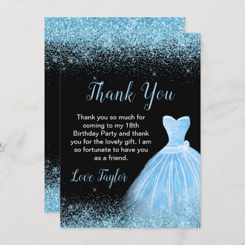 Light Blue Dress Faux Glitter Birthday Thank You