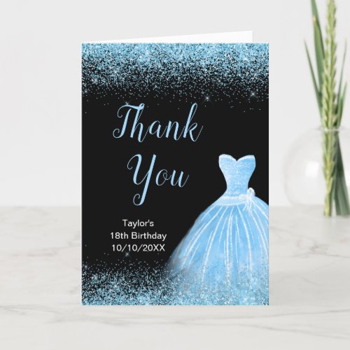 Light Blue Dress Faux Glitter Birthday Thank You