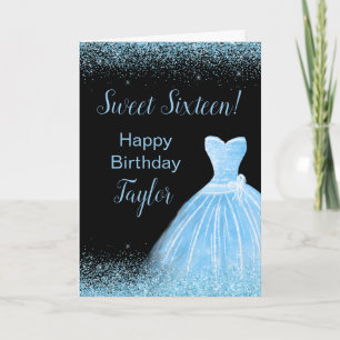 Light Blue Dress Faux Glitter Sweet 16 Birthday Card