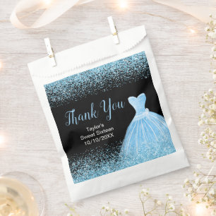 Light Blue Dress Faux Glitter Sweet 16 Birthday Favor Bag