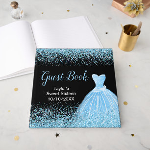 Light Blue Dress Faux Glitter Sweet 16 Birthday Guest Book