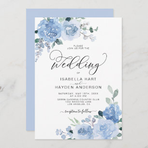 Light Blue Dusty Floral Botanical Elegant Wedding Invitation