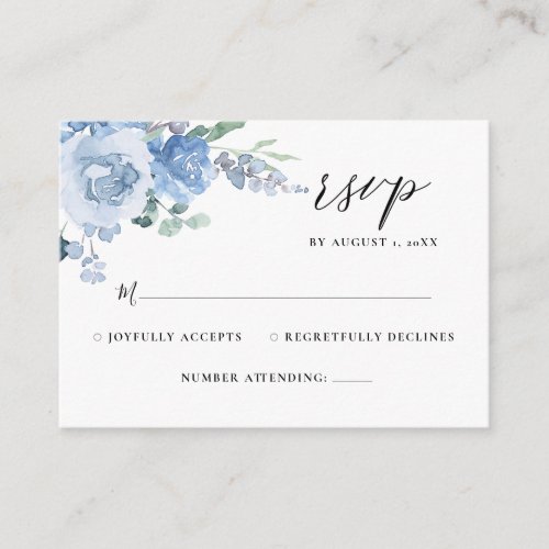 Light Blue Dusty Floral Botanical Save The Date Enclosure Card