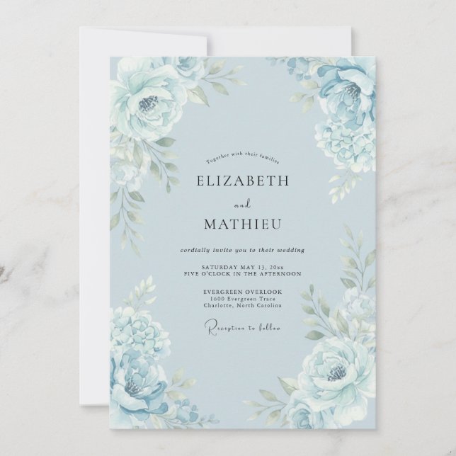 Light Blue Elegant Botanical Wedding Invitation (Front)