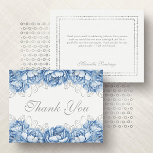 Light Blue Elegant Floral Quinceanera Thank You Card