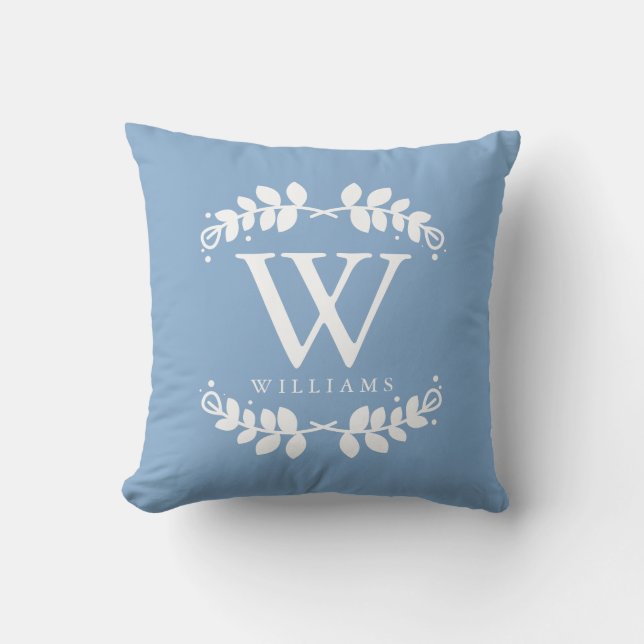 Light Blue Elegant Monogram Throw Pillow (Front)