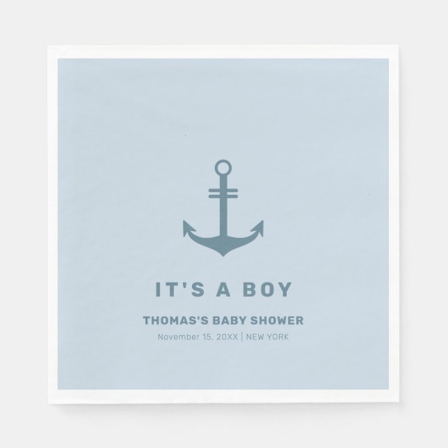 Light Blue Elegant Nautical Anchor Baby Shower  Napkins (Front)