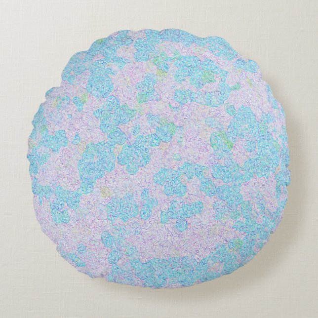 Light blue elegant patterns aqua round pillow (Front)