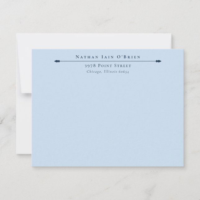 Light Blue Elegant Personalized With Name Address Note Card (Front)