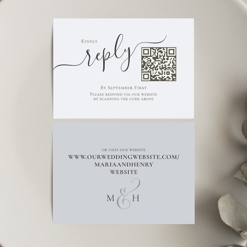 Light Blue Elegant RSVP QR Code Wedding Enclosure Card