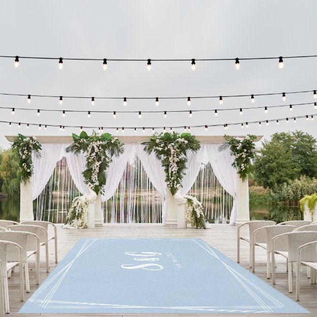 Light Blue Elegant Script Custom Initials Wedding Outdoor Rug (Insitu (Wedding 1))