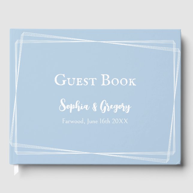 Light Blue Elegant White Script Custom Wedding Guest Book (Front)