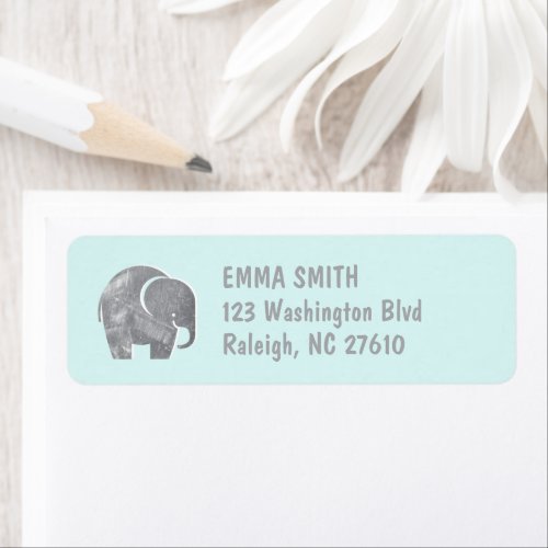 Light Blue Elephant Kids Mail Return Address Label