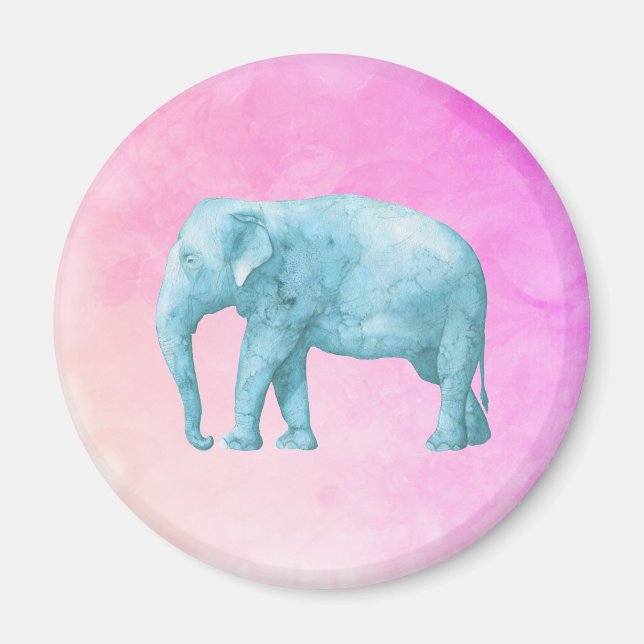 Light Blue Elephant on Dreamy Pink Watercolors Magnet (Front)