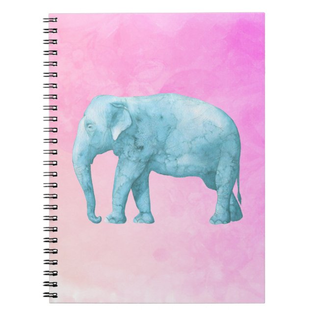 Light Blue Elephant on Dreamy Pink Watercolors Notebook (Front)