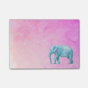 Light Blue Elephant on Dreamy Pink Watercolors Post-it Notes