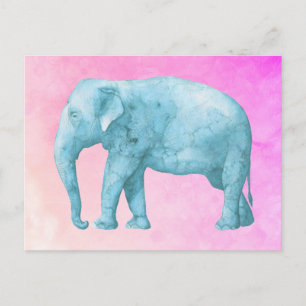 Light Blue Elephant on Dreamy Pink Watercolors Postcard