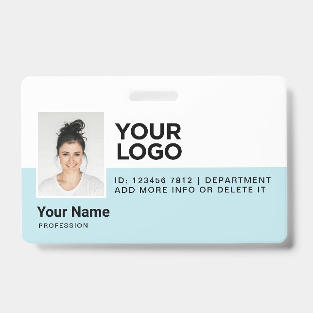 Light Blue Employee Modern Photo ID Security Badge (Front)