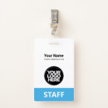 Light Blue Employee Name Business Logo Staff Tag Badge<br><div class="desc">Easily personalize this Custom Administrative professional Name Badge without photo, with Scan Bar Code and large business logo. A simple business design in light blue and white colors fully customizable in front and back sizes, sans-serif basic and modern fonts and a professional and clear look, perfect for small business employee,...</div>