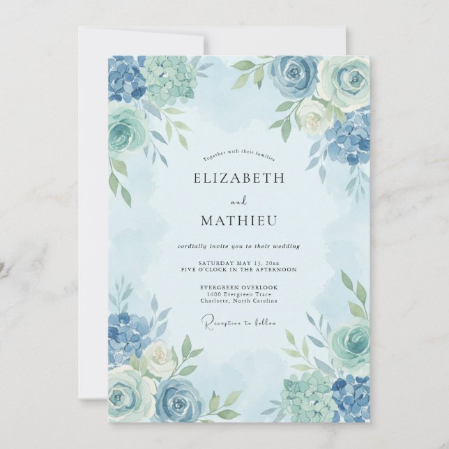 Light Blue Ethereal Spring Wedding Invitation (Front)