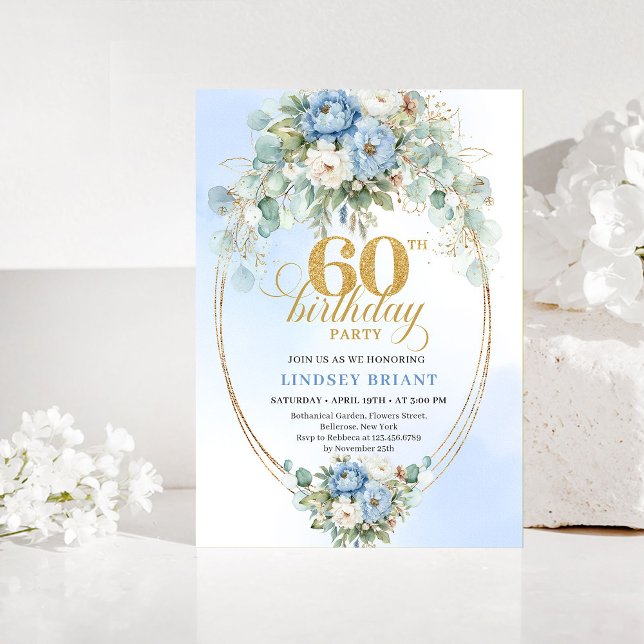 Light Blue Eucalyptus 60th Birthday Invitation (Light Blue Eucalyptus 60th Birthday Invitation)