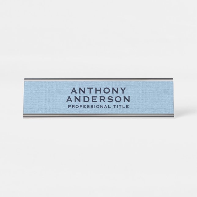 Light Blue Fabric Texture Desk Name Plate (Front)