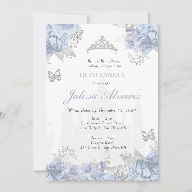 Light Blue Fairytale Quinceanera Invitation (Front)