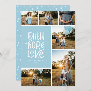 Light blue faith hope love multiple Photo Holiday Card