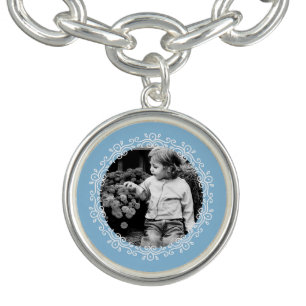 Light Blue Fancy Frame Custom Photo Charm Bracelet