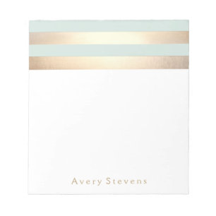 Light Blue Faux Gold Foil Stripes Notepad