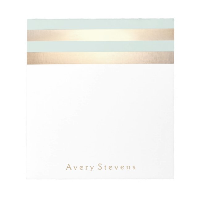 Light Blue Faux Gold Foil Stripes Notepad (Front)